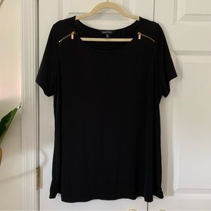 Ellen Tracy Short Sleeve Blouse Black Shoulder Zippers 1X
